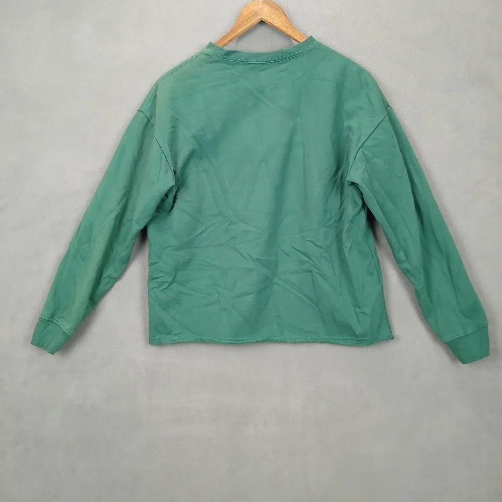 Mighty Fine Sweatshirt‎ Womens Medium Green Christmas Cat Graphic Fleece Lined